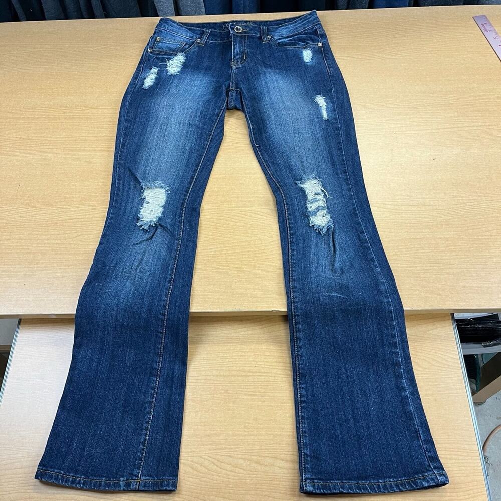 Crest Jeans Women's Boot Cut Denim Jeans Pants distressed Blue Size 3/4